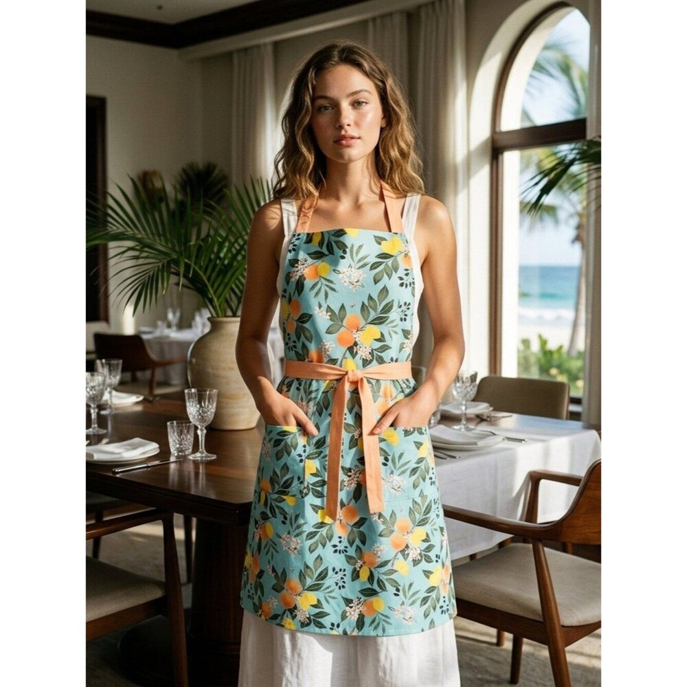 K For The Kitchen Peach & Blue Full Apron